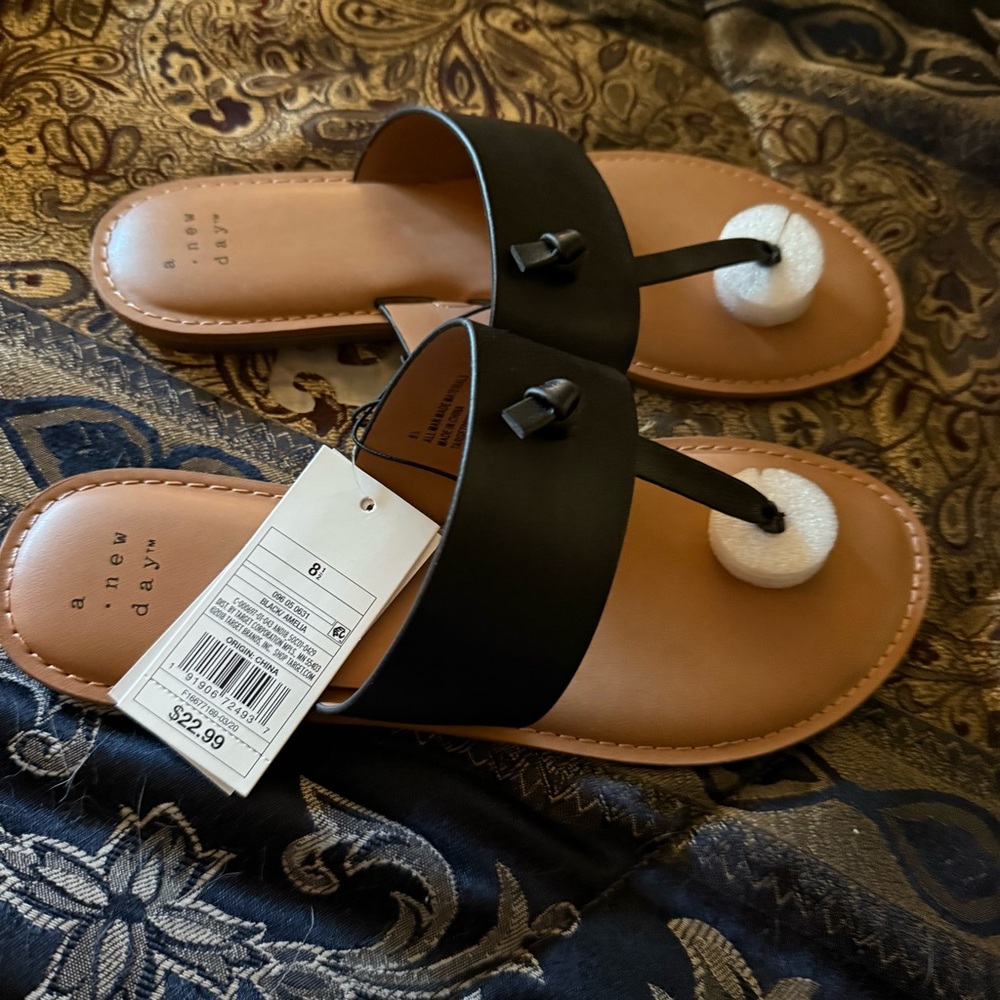Black Leather Like Women's Sandals - Picture 2 of 2